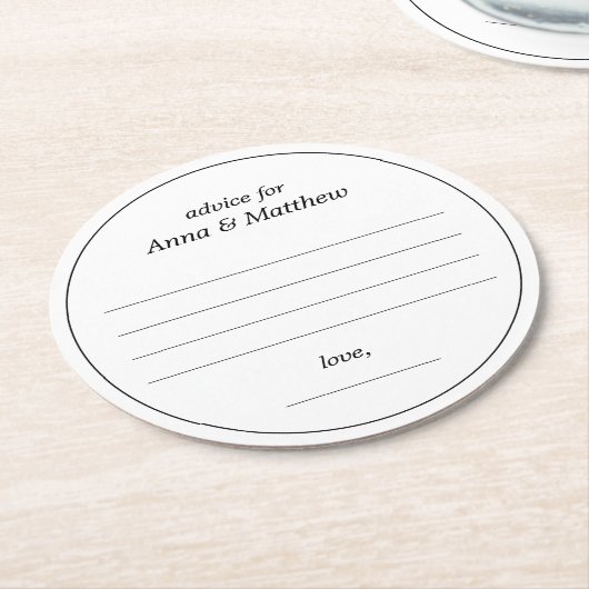 Bruiloft advies Kaarten | Moderne minimalistische  Ronde Kartonnen Onderzetter (Gebogen)
