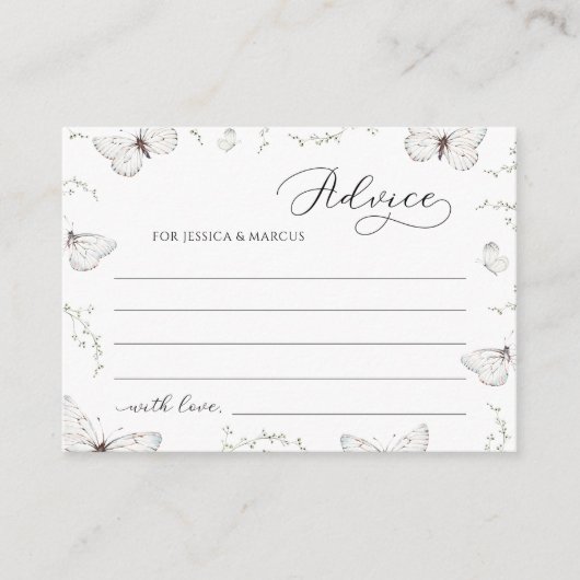 Bruiloft advieskaart met tere witte vlinder informatiekaartje (Voorkant)