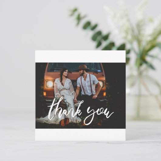 Bruiloft Afbeelding Chic modern handschrift vierka Bedankkaart (Staand voorkant)