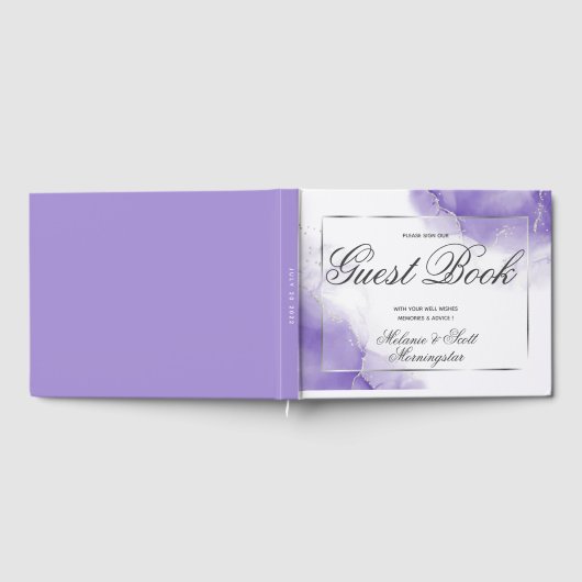 Bruiloft | Amethyst Paarse Script Silver Gastenboek (Volledig)