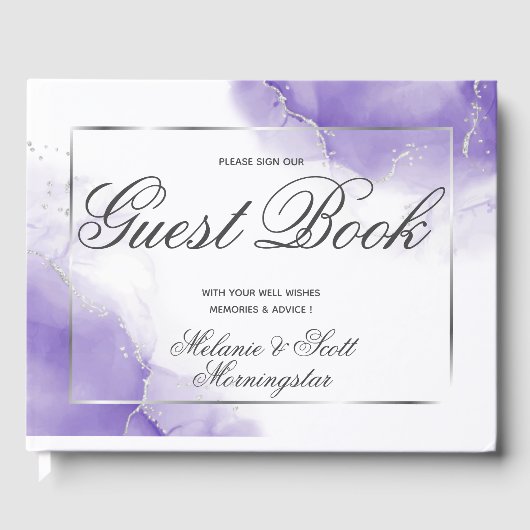 Bruiloft | Amethyst Paarse Script Silver Gastenboek (Voorkant)