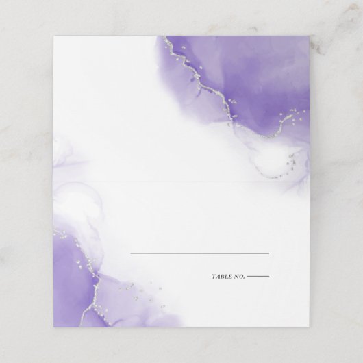 Bruiloft | Amethyst Paarse Script Silver Plaatskaartje (Buitenkant ongevouwen)