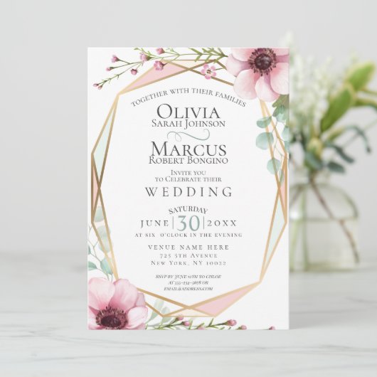 Bruiloft | Anemone Flowers en Foliage Kaart (Staand voorkant)