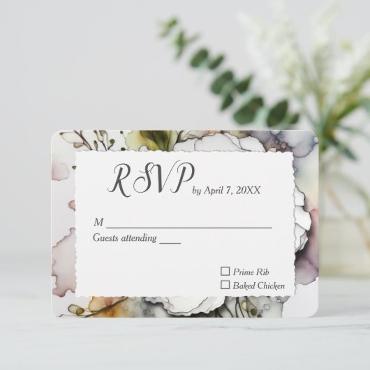 Bruiloft anjer in alcohol inkt ontwerp RSVP kaartje (Staand voorkant)