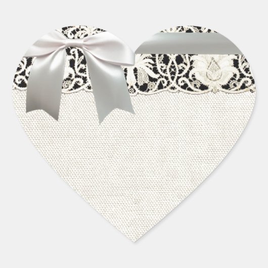 Bruiloft Antiek Kant Linnen Wit Classic  Hart Sticker (Voorkant)