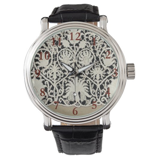 Bruiloft Antiek Kant Linnen Wit Classic Horloge (Voorkant)