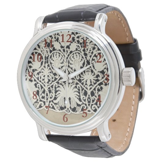 Bruiloft Antiek Kant Linnen Wit Classic Horloge (Gekanteld)
