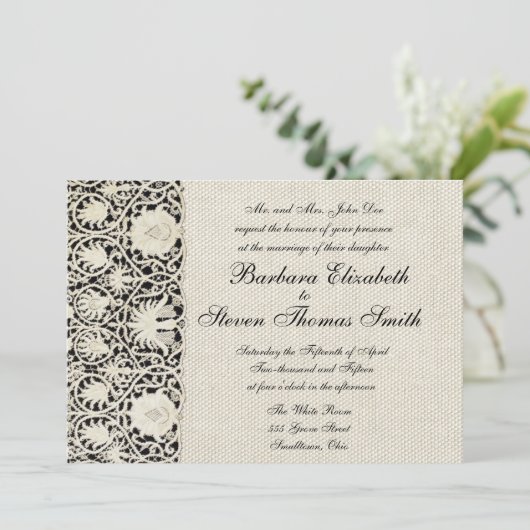 Bruiloft Antiek Kant Linnen Wit Classic Kaart (Staand voorkant)