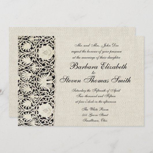 Bruiloft Antiek Kant Linnen Wit Classic Kaart (Voorkant / Achterkant)