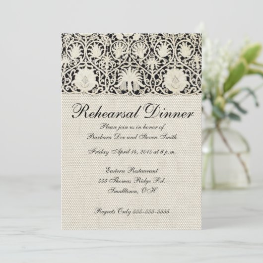 Bruiloft Antiek Kant Linnen Wit Classic Kaart (Staand voorkant)