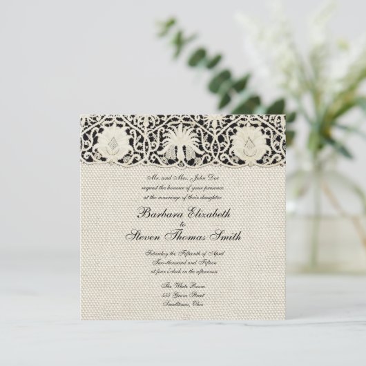 Bruiloft Antiek Kant Linnen Wit Classic Kaart (Staand voorkant)