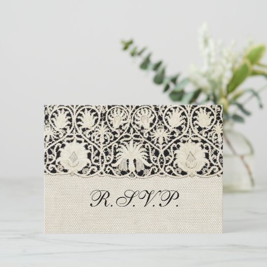 Bruiloft Antiek Kant Linnen Wit Classic Kaart (Staand voorkant)