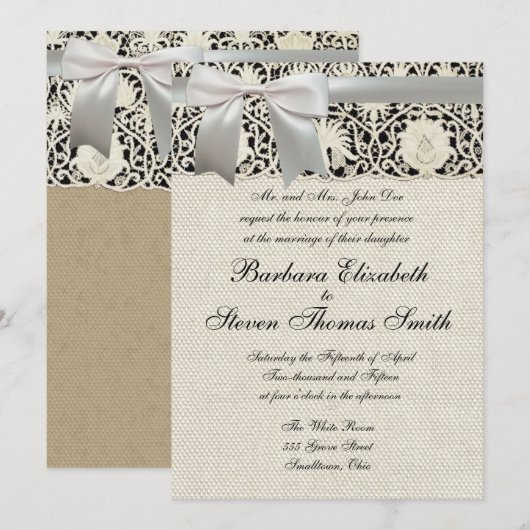 Bruiloft Antiek Kant Linnen Wit Classic Kaart (Voorkant / Achterkant)