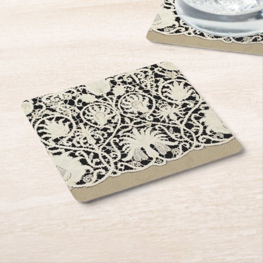 Bruiloft Antiek Kant Linnen Wit Classic  Kartonnen Onderzetters (Schuin)