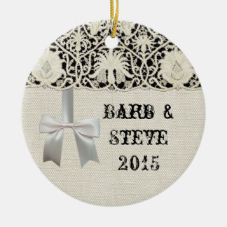 Bruiloft Antiek Kant Linnen Wit Classic  Keramisch Ornament