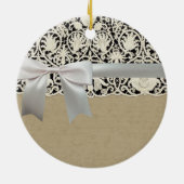 Bruiloft Antiek Kant Linnen Wit Classic  Keramisch Ornament (Achterkant)