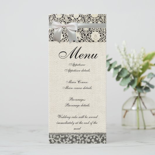 Bruiloft Antiek Kant Linnen Wit Classic  Menu (Staand voorkant)