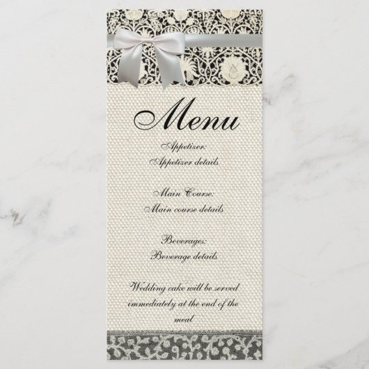 Bruiloft Antiek Kant Linnen Wit Classic  Menu (Voorkant)