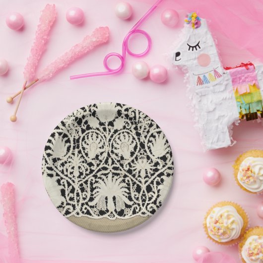 Bruiloft Antiek Kant Linnen Wit Classic Papieren Bordje (Feest)