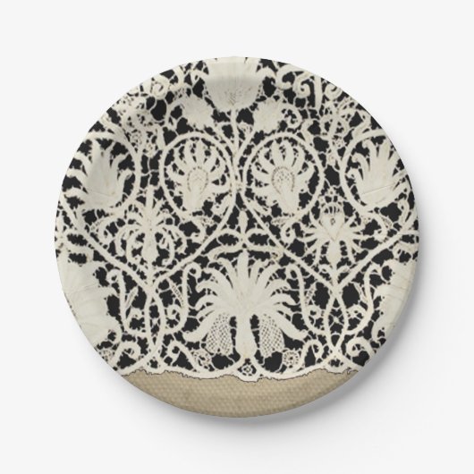 Bruiloft Antiek Kant Linnen Wit Classic Papieren Bordje (Voorkant)