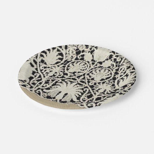 Bruiloft Antiek Kant Linnen Wit Classic Papieren Bordje (Gekanteld)