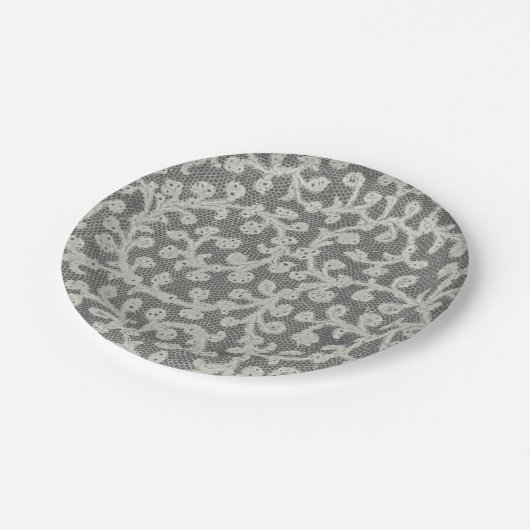 Bruiloft Antiek Kant Linnen Wit Classic  Papieren Bordje (Gekanteld)