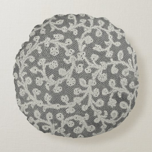 Bruiloft Antiek Kant Linnen Wit Classic Rond Kussen (Voorkant)
