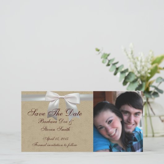 Bruiloft Antiek Kant Linnen Wit Classic Save The Date (Staand voorkant)