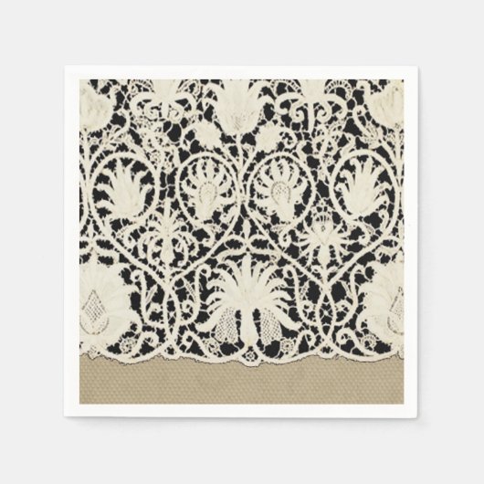 Bruiloft Antiek Kant Linnen Wit Classic Servetten (Voorkant)