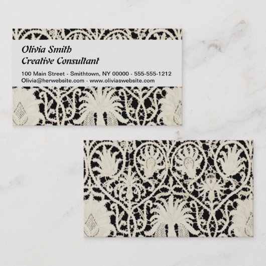 Bruiloft Antiek Kant Linnen Wit Classic Visitekaartje (Voorkant / Achterkant)