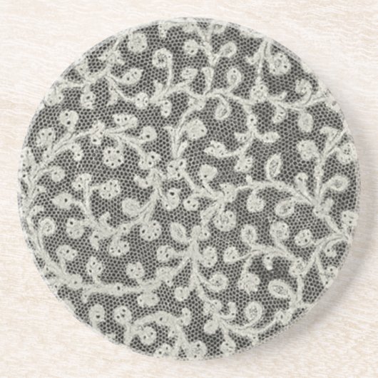 Bruiloft Antiek Kant Linnen Wit Classic  Zandsteen Onderzetter (Voorkant)