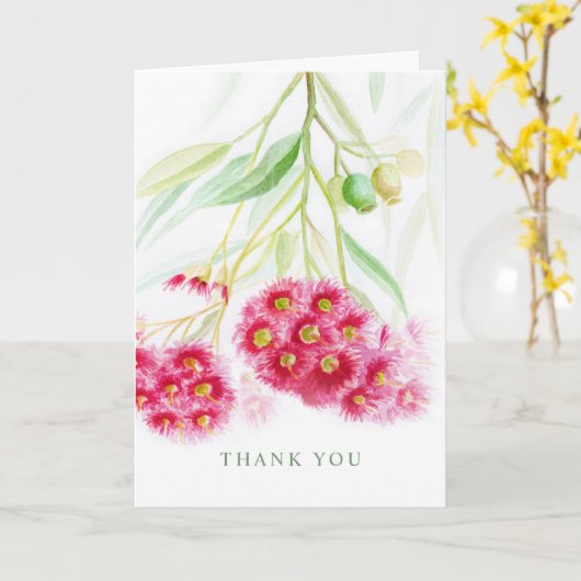 Bruiloft antwoord rood roze eucalyptus dank u kaart (Gele Bloem)