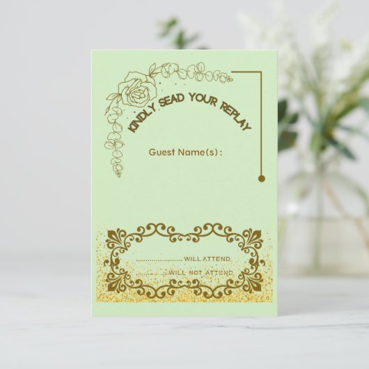 Bruiloft Antwoordkaart met Bloemgroen Ontwerp RSVP Kaartje (Staand voorkant)