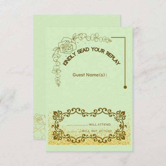 Bruiloft Antwoordkaart met Bloemmotief RSVP Kaartje (Voorkant / Achterkant)