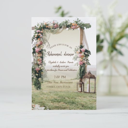 Bruiloft Arbor lantaarn repetitie diner Kaart (Staand voorkant)