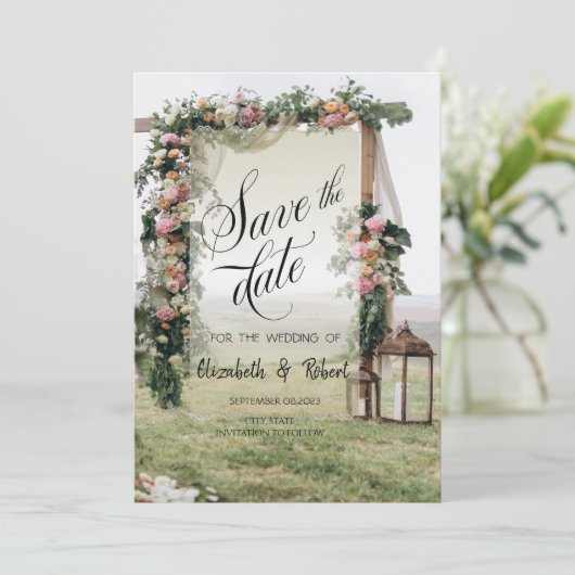 Bruiloft Arbour Lantern Save the Date (Staand voorkant)