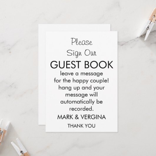 Bruiloft Audio gastenboek Kaart (Voorkant / Achterkant in situ)