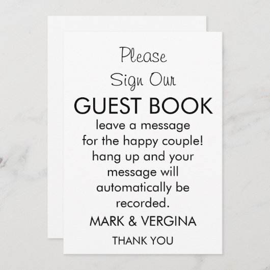 Bruiloft Audio gastenboek Kaart (Voorkant / Achterkant)