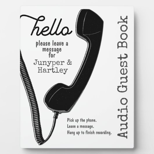 Bruiloft Audio Gastenboek Zwart Telefoon op Wit 8x Fotoplaat (Voorkant)