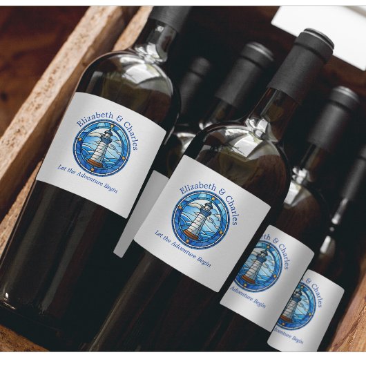 Bruiloft Avontuur Vuurtoren Zeilen Nautisch Wijn Etiket