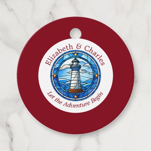 Bruiloft Avontuur Vuurtoren Zeilen Nautische Naam Bedankjes Labels (Voorkant)