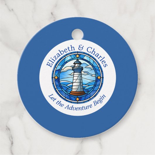 Bruiloft Avontuur Vuurtoren Zeilen Nautische Naam Bedankjes Labels (Voorkant)