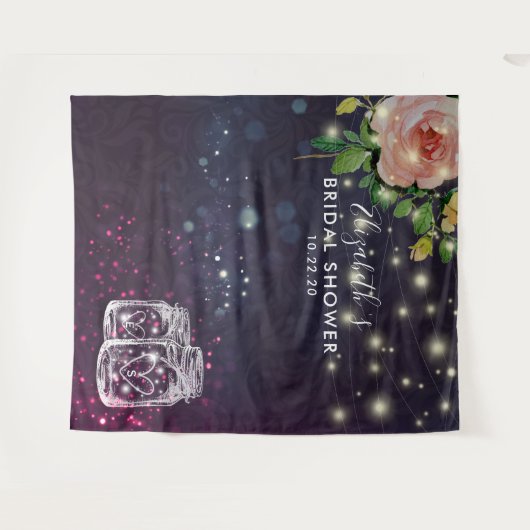 Bruiloft Backdrop Bloemrijke Mason Jar Lichten Wandkleed (Voorkant (horizontaal))