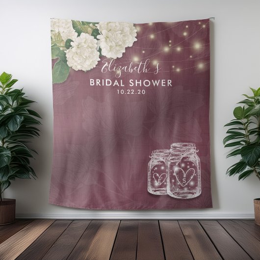 Bruiloft Backdrop Mason Jars Hydrangea Lichten Wandkleed