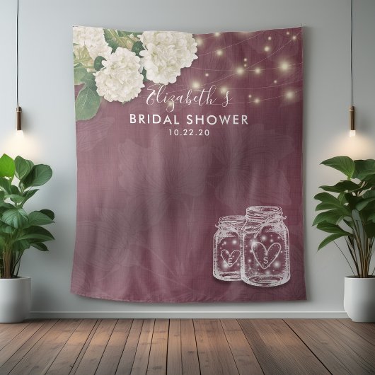 Bruiloft Backdrop Mason Jars Hydrangea Lichten Wandkleed