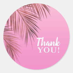Bruiloft Bahama Breeze Bronzen Roze Goud Palm Roze Ronde Sticker