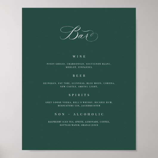 Bruiloft Bar Menu Drink Teken Receptie Poster (Voorkant)