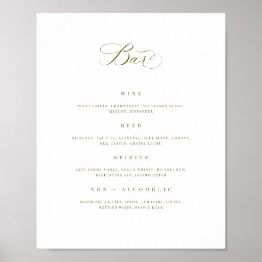 Bruiloft Bar Menu Drink Teken Receptie Poster (Voorkant)