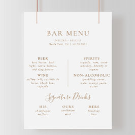Bruiloft Bar Menu in bruine minimalistische kallig Poster