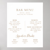 Bruiloft Bar Menu in bruine minimalistische kallig Poster (Voorkant)